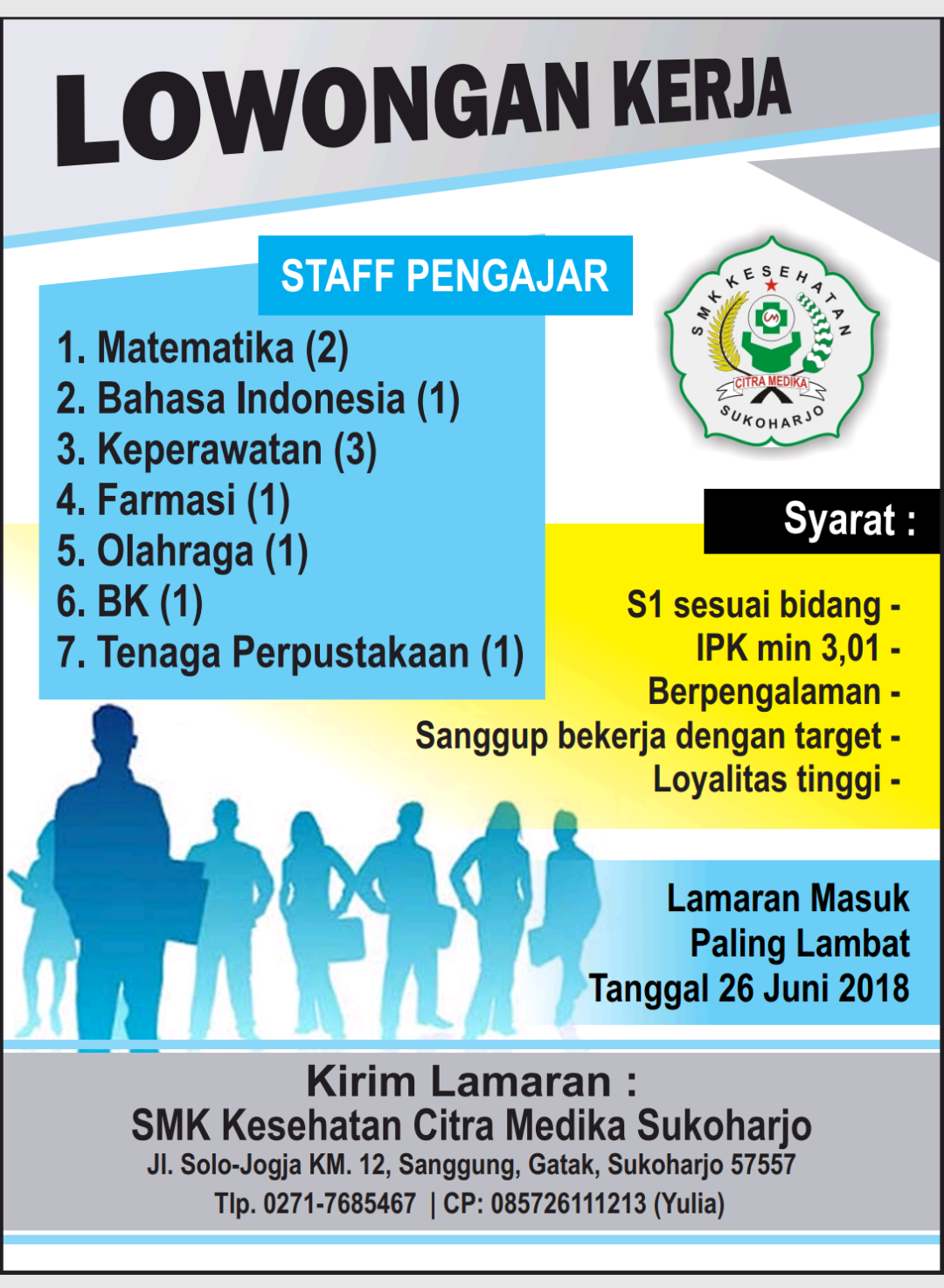LOKER SMK CITRA MEDIKA SUKOHARJO 2018