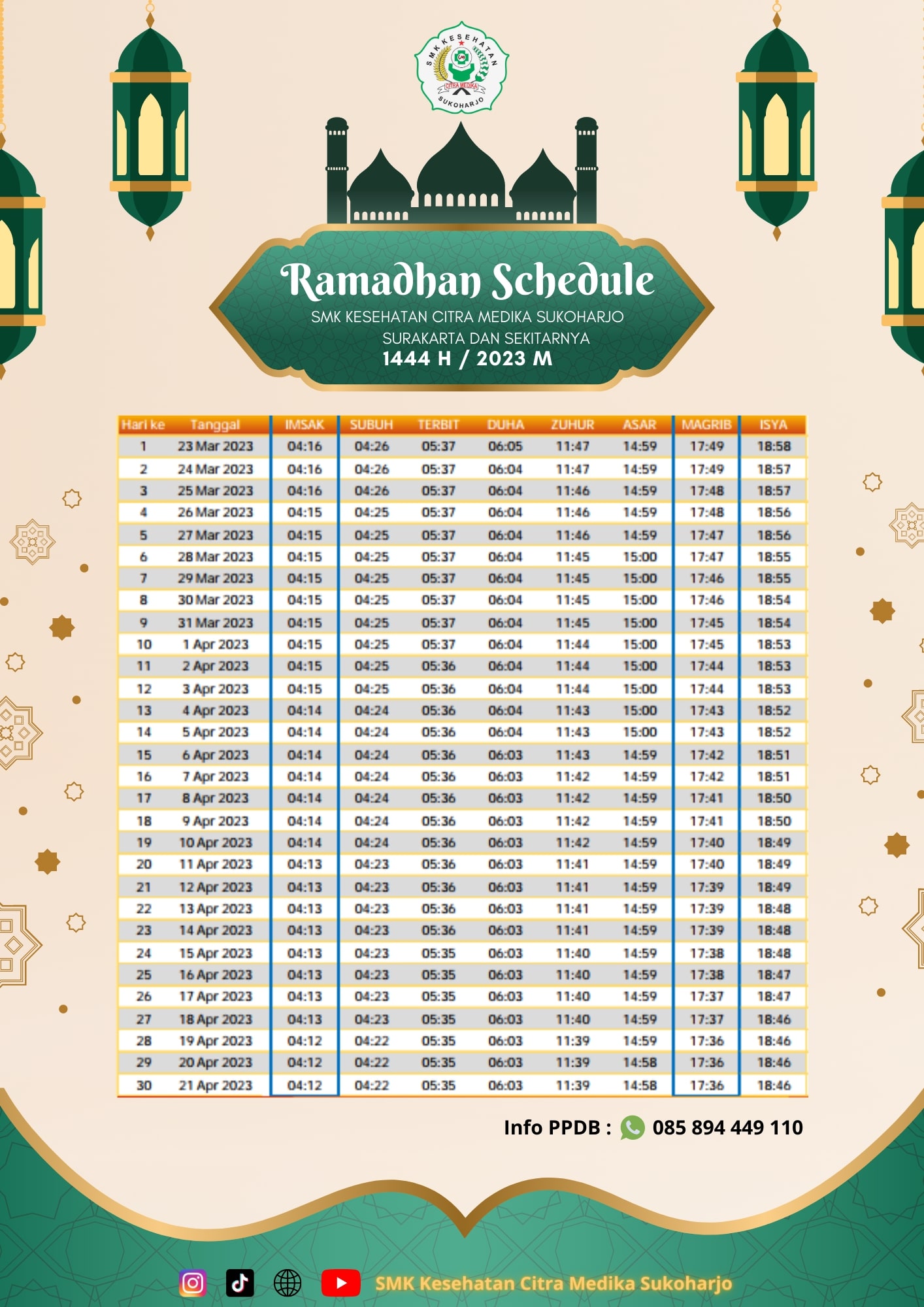 Jadwal Imsakiyah 1444 H / 2023